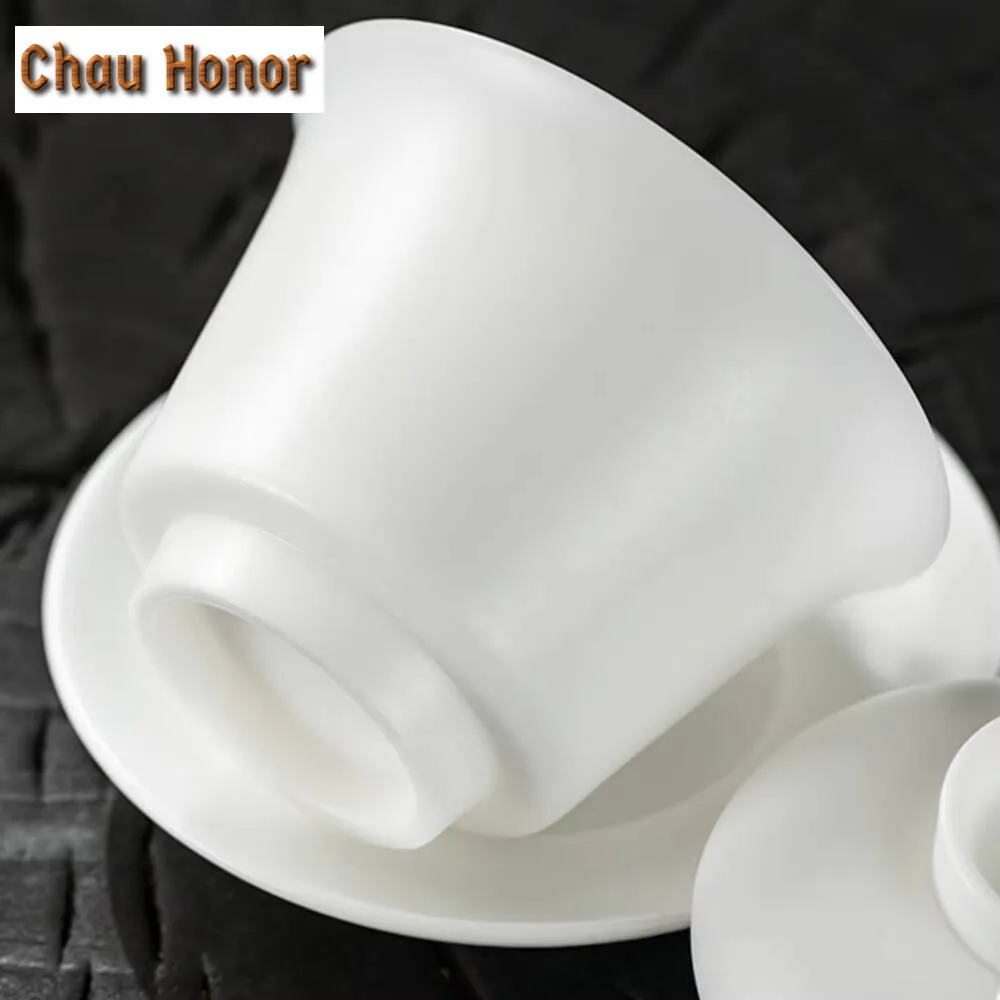150ml High End Ice Jade White Porcelain Gaiwan Elegant Tea Lid Set Tea Tureen Household Tea Making Cover Bowl for Tea Decoration