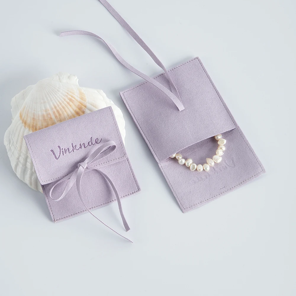 100pcs Custom Logo Stylish Envelope Velvet Packaging Jewelry Necklace Earrings Gift Bag Suede Microfiber Jewelry Pouches Bulk