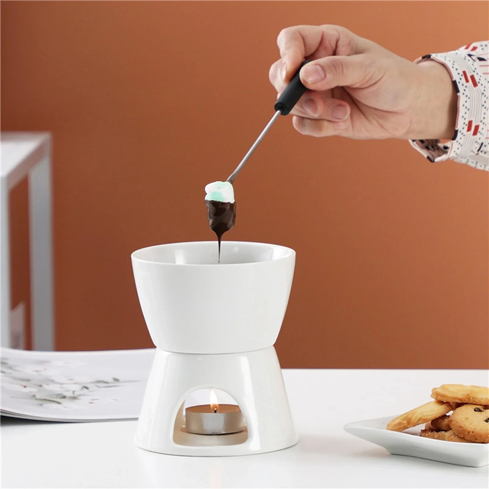 Ceramic Chocolate Cheese Fondue Pot Wax Melt Pot TeaLight Porcelain Melting Home Cooking Kitchen Cookware