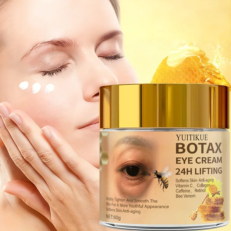 Firming eye cream noticeably tightens and smooths the skin, with vitamin C, collagen, caffeine, retinol, and bee venom.