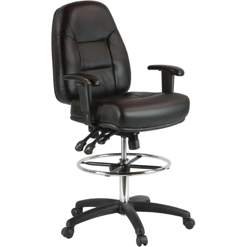 Harwick Premium Leather Drafting Chair with Arms-Black Leather