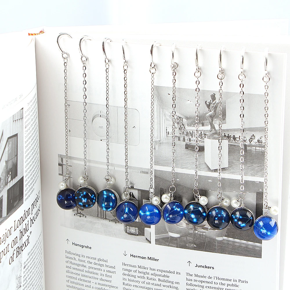 Metal Book mark Luminous Reading Feather Bookmark Bookmark Pendant 12 Constellation Noctilucent