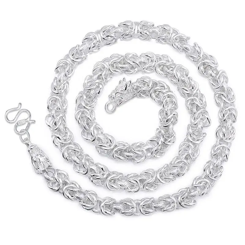 

Noble Sterling Silver necklace for men women classic 8MM round chain faucet dragon 60cm Charm high quality Fine jewelry wedding