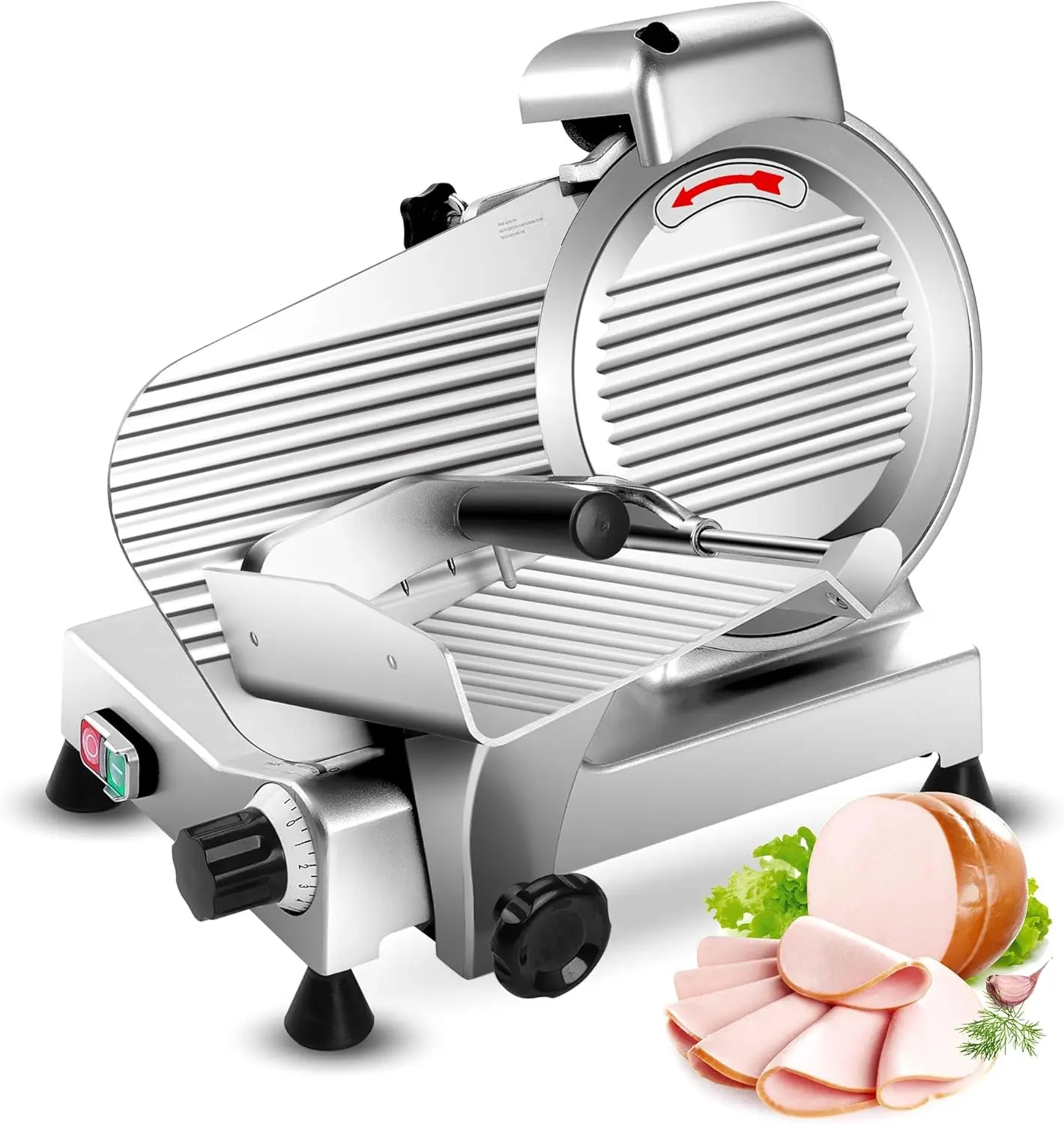Slicer Machine,10 inch Commercial Meat Slicer, 240W Frozen Meat Cheese Deli Slicer,Premium Chromium-plated Steel Blade Semi-Auto 2