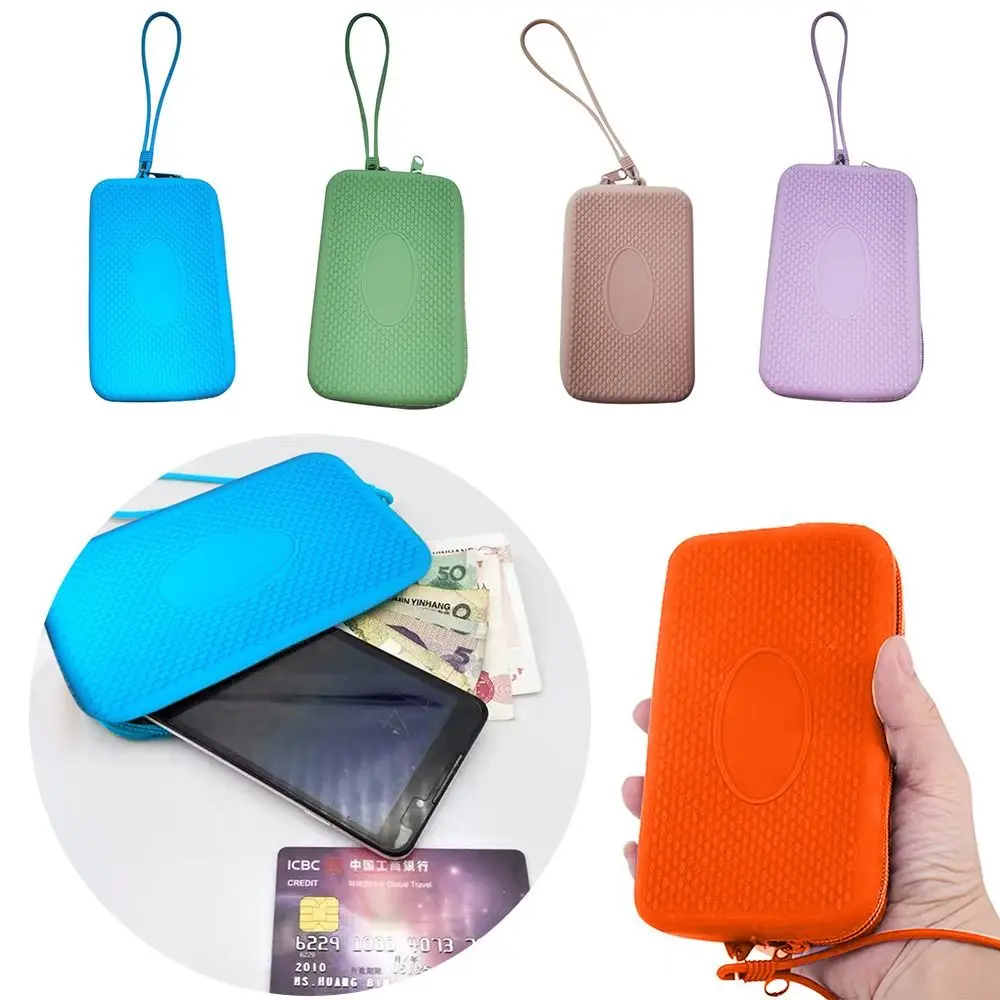 Silicone Coin Purse Zipper Waterproof Earphone Bag Solid Color Textured Travel Pouch Students