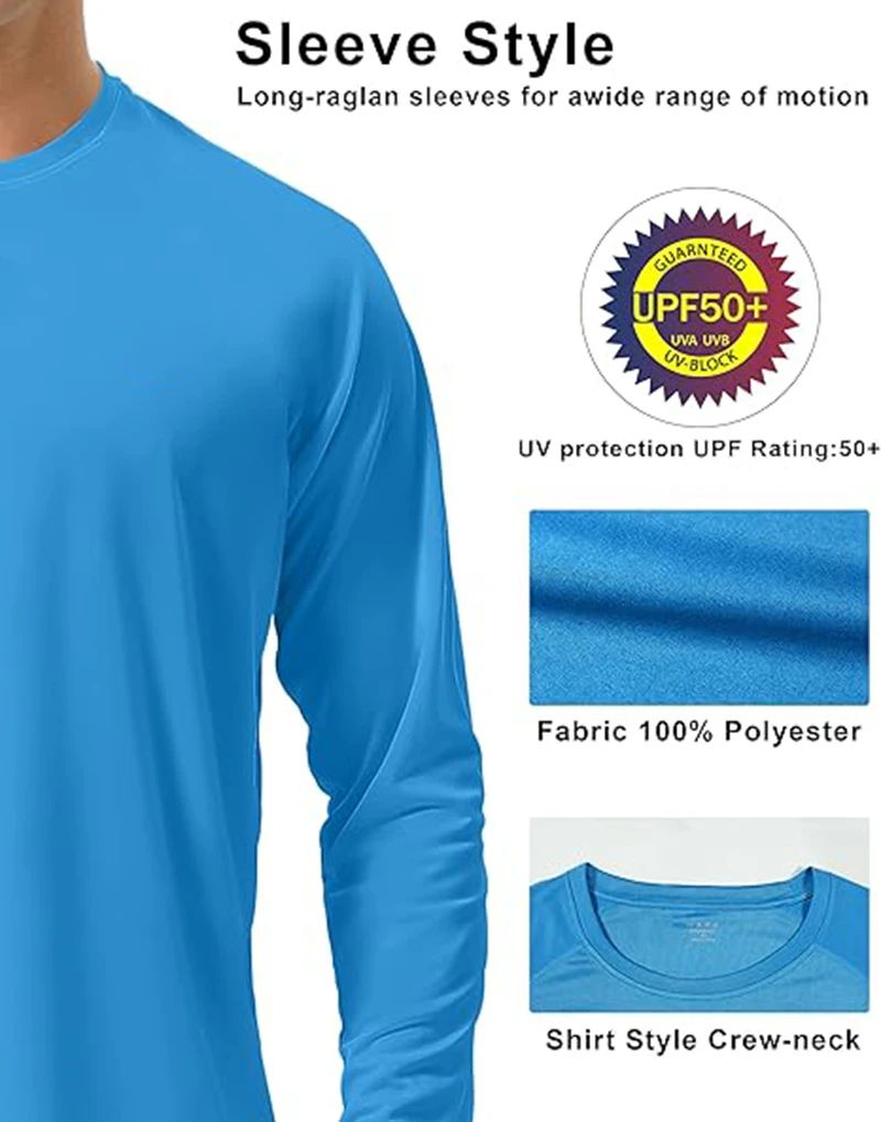 Men's UPF 50+ Swim Rash Guard, Long Sleeve UV Sun Protection SPF Water Shirts Quick Dry for Outdoor Fishing Hiking 3