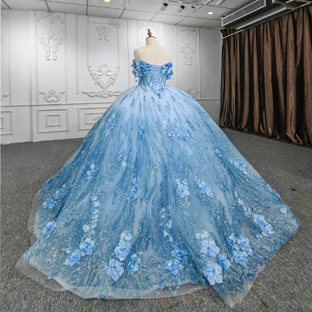 Romantic Women's Party Dress Organza Ball Gown Strapless Gala Dress Flowers Beading DY01 Vestidos De Fiesta 2