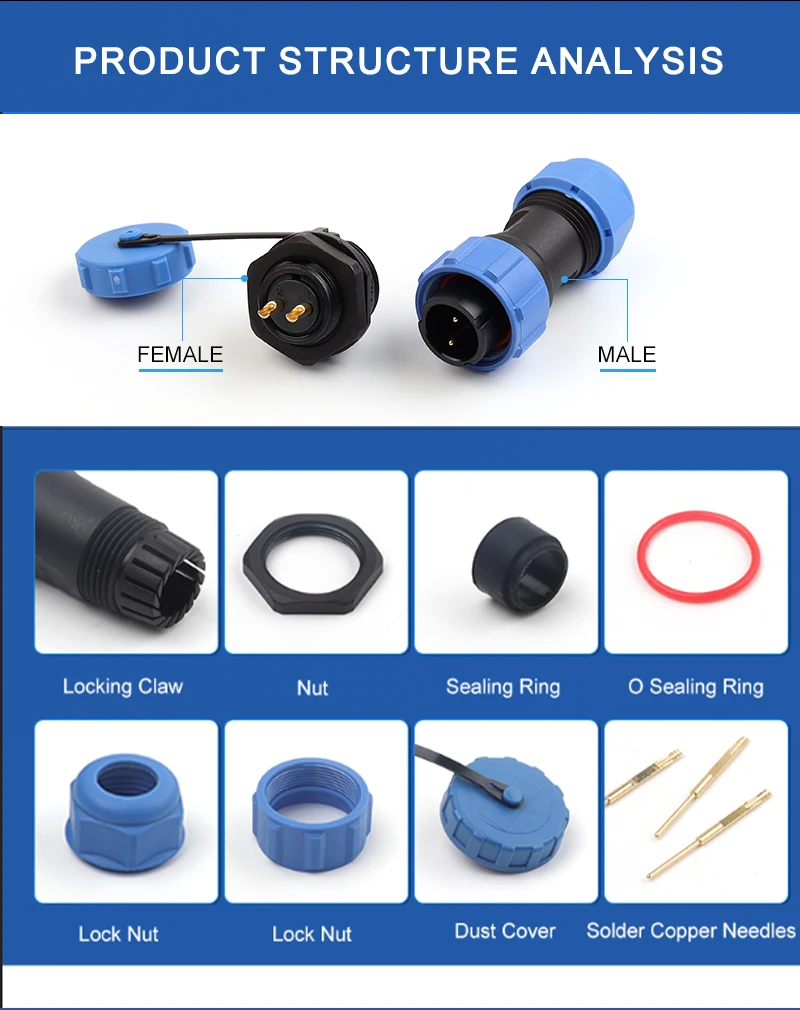 SP17-2/3/4/5/7/9/10 Pin Luftfahrt Steckdose IP68 Wasserdichten Stecker Männlich Weiblich Zurück Mutter Schweißen Typ Schnell Kabel Anschlüsse – Detail 8