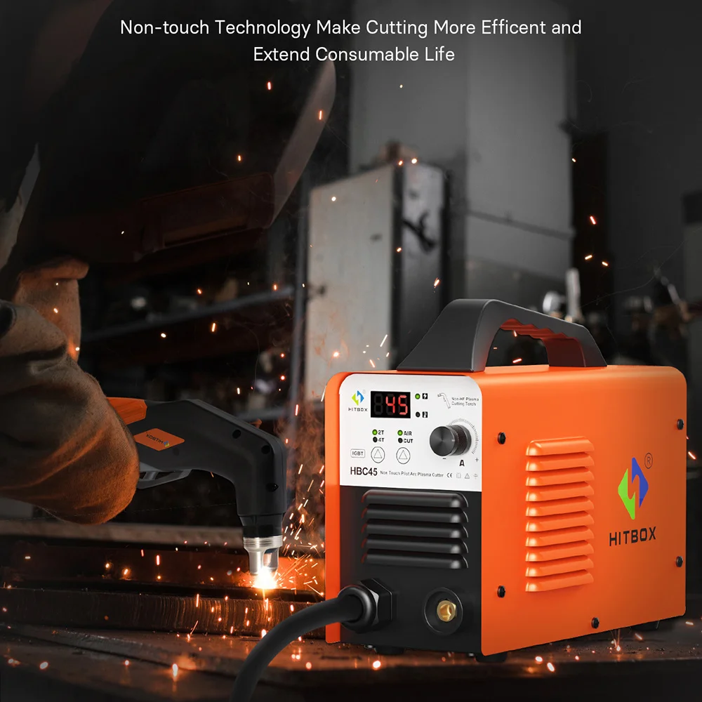 HITBOX HBC45 Air Plasma Cutter Non Touch Pilot ARC Non-HF Plasma Cutting Torch 45 220V Inverter IGBT 2T 4T Welding Machine