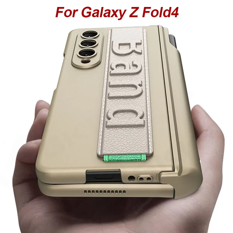 

Magnetic Hinge Wrist Band Hard Case For Samsung Galaxy Z Fold 4 Fold4 Case With Pen Holder Glass Film Protective Plastic Cover