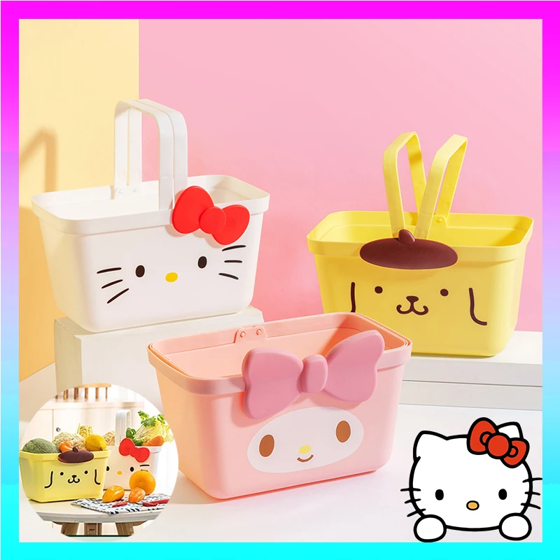 

Kt Kawaii Sanrio Hello Kitty My Melody Kuromi Anime Figure Portable Storage Basket Storage Box Sundries Wash Up Snack Tidy Gift