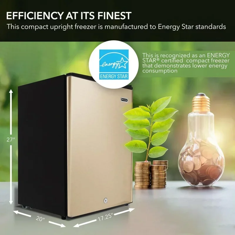 QWWhynter CUF-210SSG 2.1 cu.ft Energy Star Upright Freezer with Lock in Rose Gold
