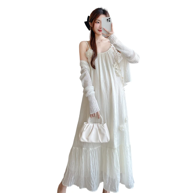 P65515# Maternity Clothes Ruffles Design Cardigan Patchwork 2 Pcs Maternity