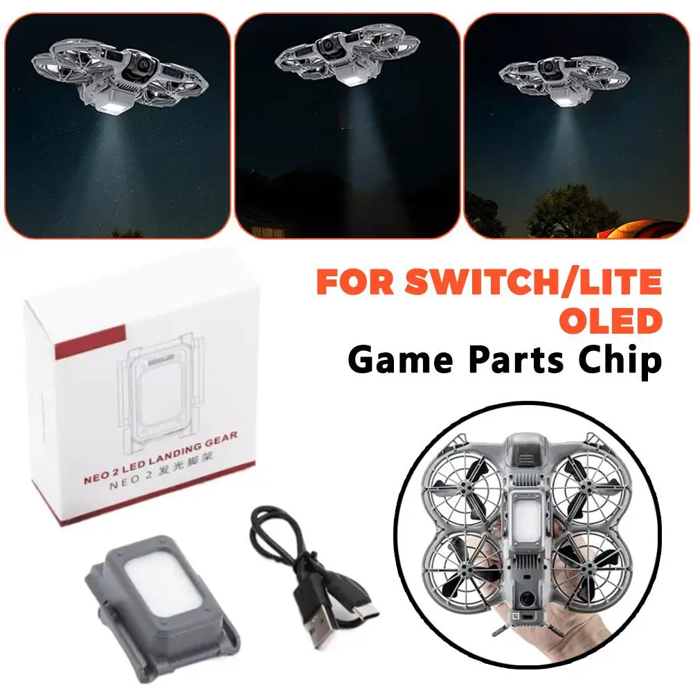 Détail du système de recharge du trépied lumineux pour DJI NEO 2, avec câble USB-C.