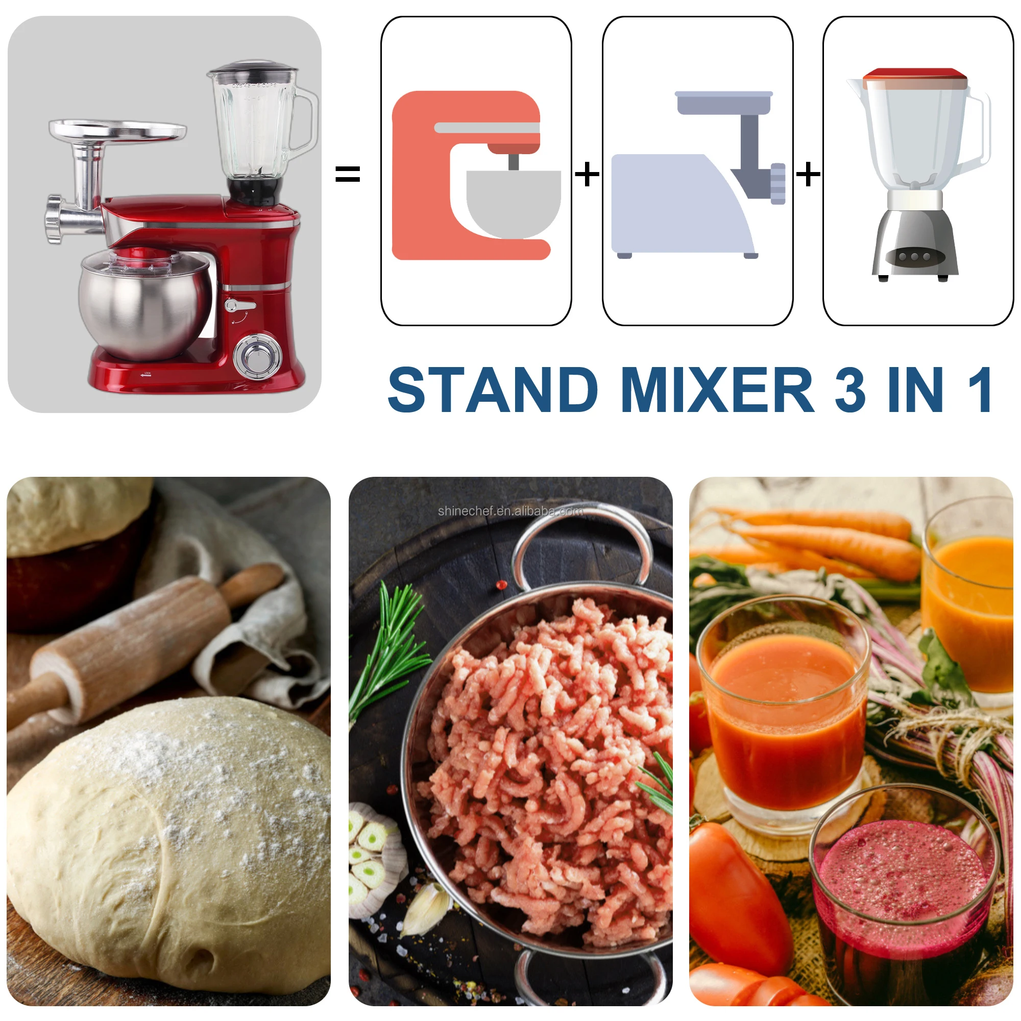Multifunctional Kitchen Dough Cake Mixer Batidora 5L 6L 6.5L 7L 8.5L 10L 12L Electric Stand Food Mixer With Meat Grinder Blender