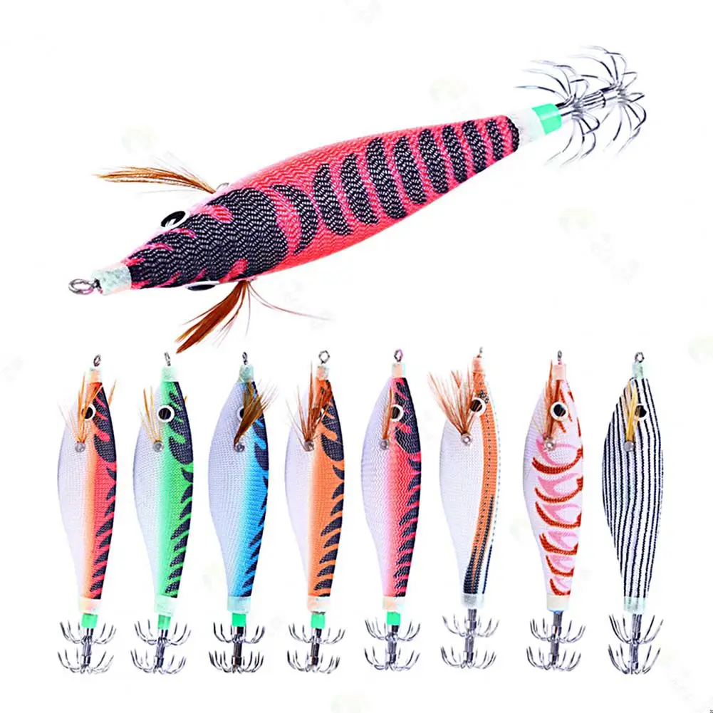 Fishing Lure 10cm/9.6g Artificial Lure Wood Shrimp Bait Squid Hook Jigging Floating Hard Bait Wobbler Jig Fishing Tackle Swim