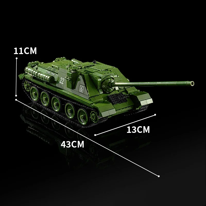 WW2 밀리터리 클래식 모델 SU-100 탱크 구축함 컬렉션 모델 빌딩 블록, 벽돌 장난감 선물