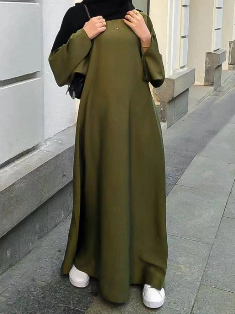 

Flare Sleeve Abayas for Women Turkey Ramadan Eid Islam African Clothes Muslim Fashion Satin Closed Abaya Dubai Silky Hijab Dress