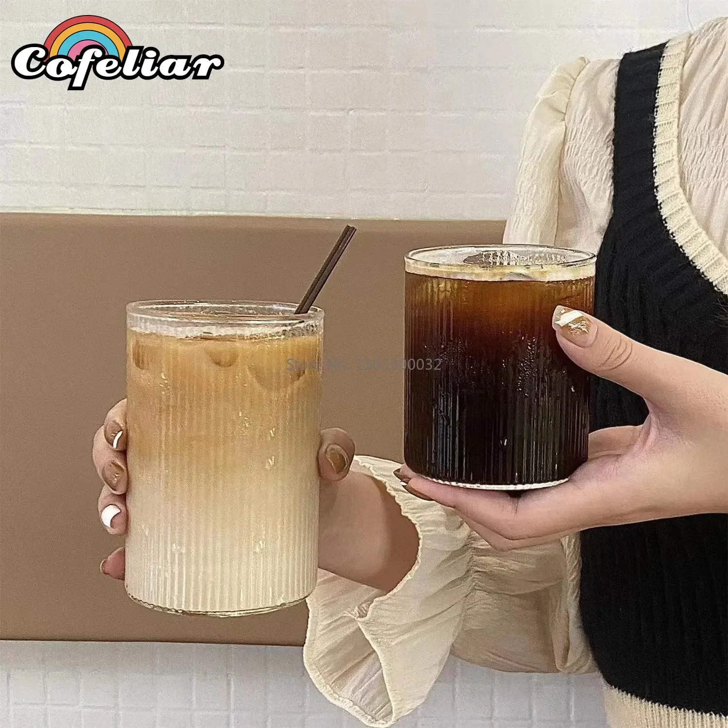 Glass Cup 4Style Heat-Resistant Rib Coffee Glass Water Cups Vertical Stripes Tea Mug Drinking Milk Beer Wine Juice Tumblers Set Gift
