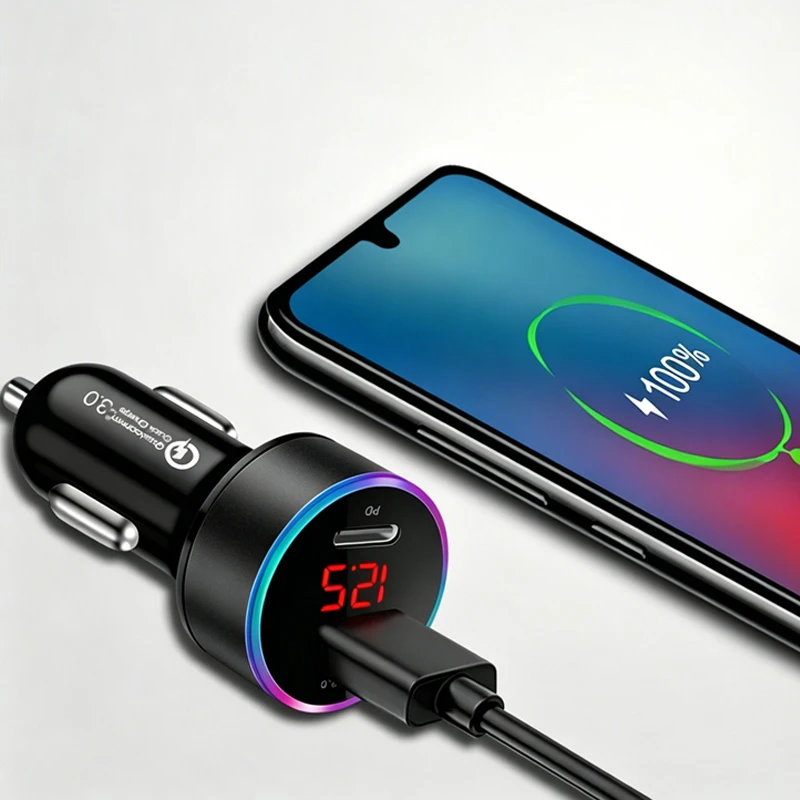 고속 차량용 충전기 듀얼 포트 LED 전압 표시 기능 타입 C PD QC3.0 USB 시거잭 어댑터 휴대폰 트럭 SUV 충전용