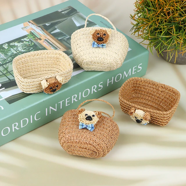 1/12 Dollhouse Mini Weave cestino portaoggetti cestini da Picnic  intrecciati accessori da cucina modello per bambole decorazione della casa  bambini