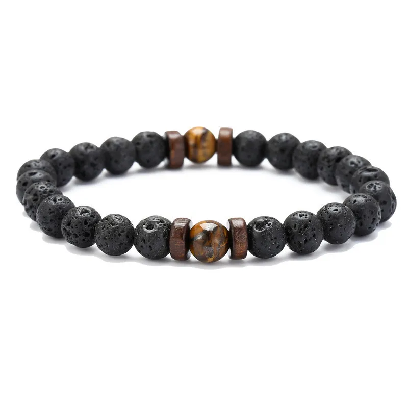 BRACELET,Weathering Black--Bracelet En Pierre Volcanique Naturelle Pour Hommes, Perles Blanches