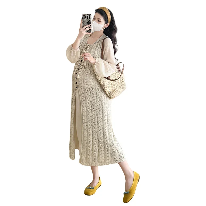 Spring New Design Sweet Style Maternity Dress Long DressTwo-Piece Set