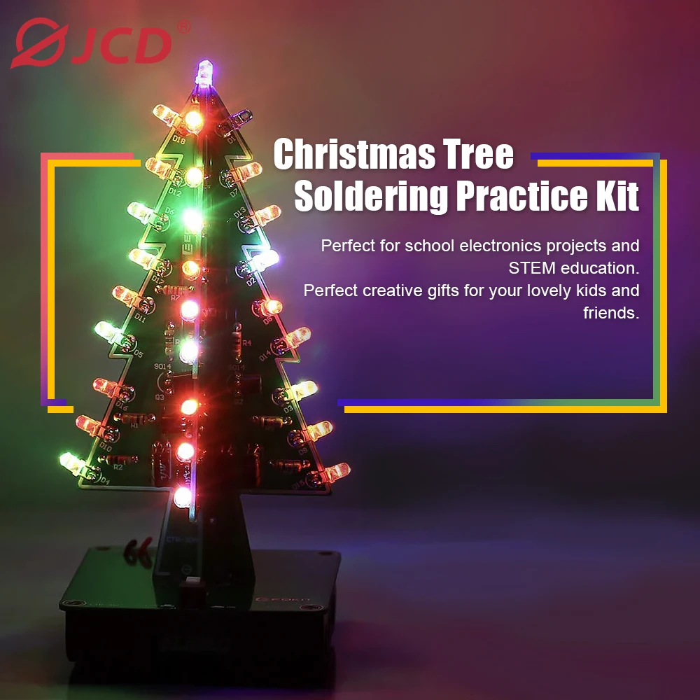 JCD 3D xmas Tree Soldering Practice Electronic Science Assembly Kit 3 Color/ NoFlashing LED PCB DIY Electronics Solder iron Kits 5