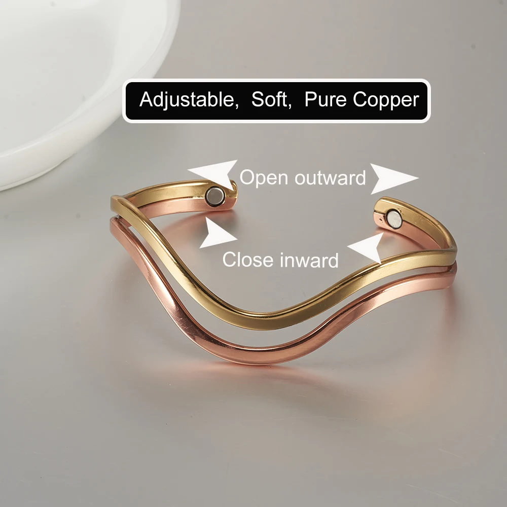 Bangle Bracelet Magnetic Bracelet Pure Copper Bracelet Magnetic Irregular Lines Rose Adjustable Cuff Bangles 7mm Health Energy High Magnet Jewelry Resizable
