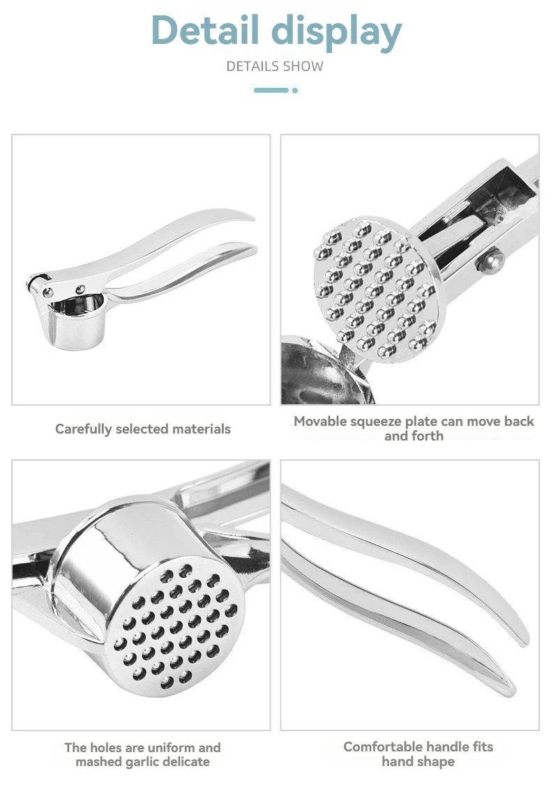 Garlic Press Anti-Skid Thickened Garlic Clip Multifunctional Zinc Alloy Stainless Steel Manual Pull Type Garlic Punch