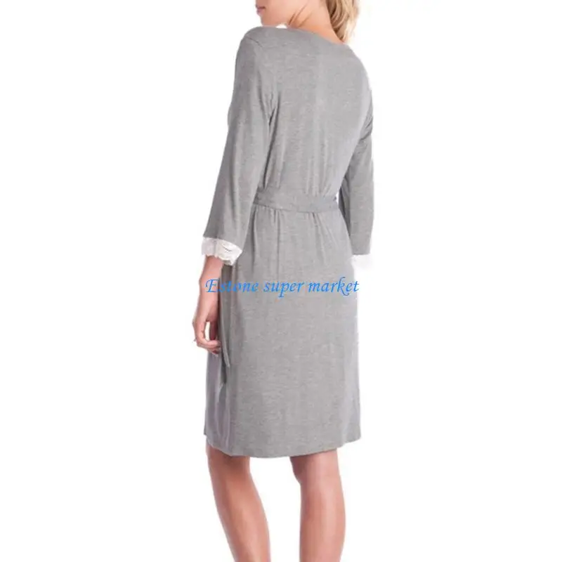 090B 임신 한 여성을위한 잠옷 간호 잠옷 조절 가능한 벨트가있는 면화 출산 가운 잠옷 복장 임신 옷