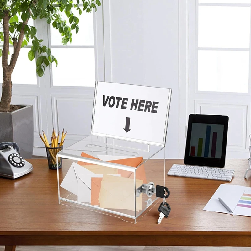 Donation Box 1 Pack With Lock Clear Ballot Box With Sign Holder Suggestion For Fundraising donation box