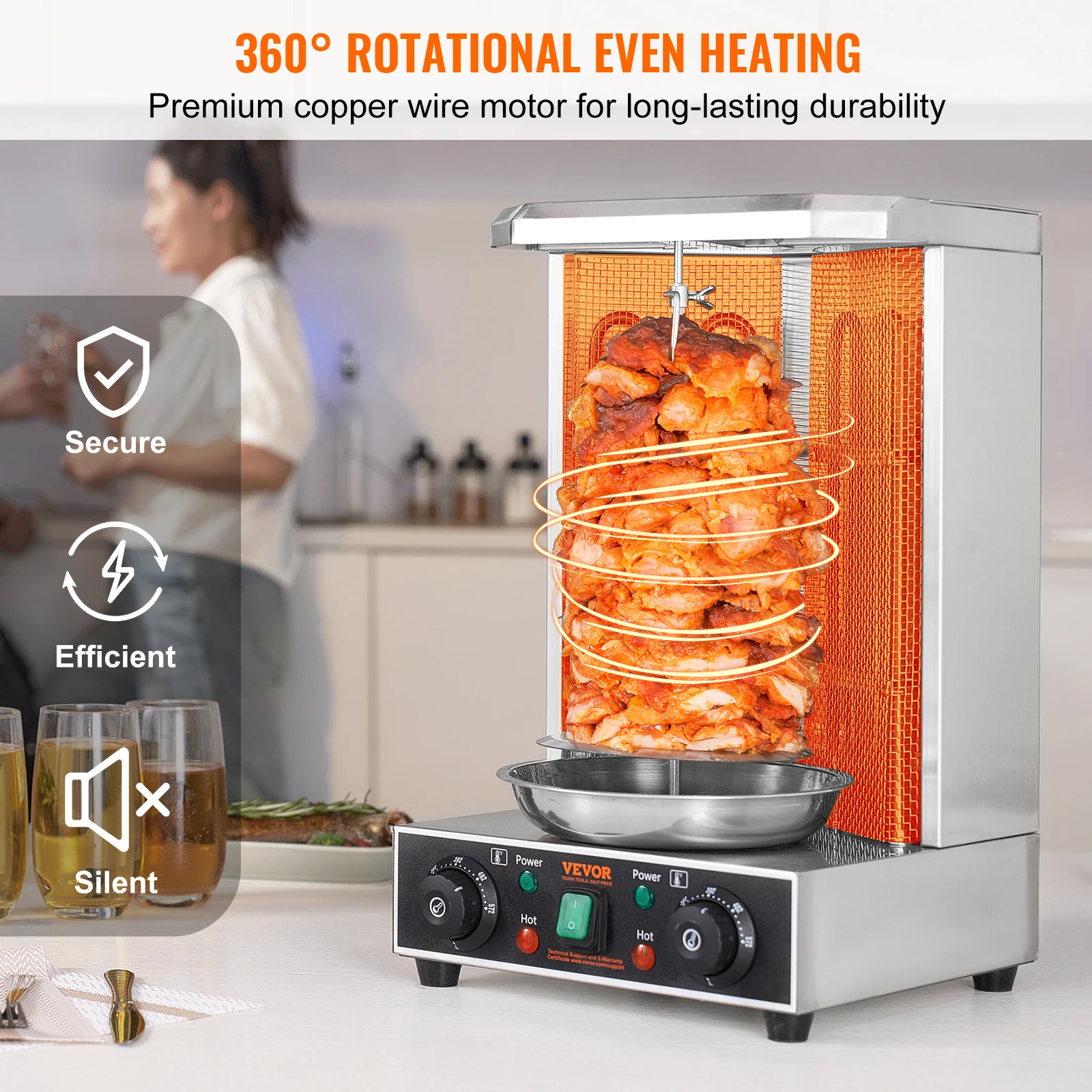 VEVOR Shawarma Grill Machine, 13lbs  Chicken Shawarma Cooker Machine Electric Vertical Broiler Gyro Rotisserie Oven Doner Kebab 5