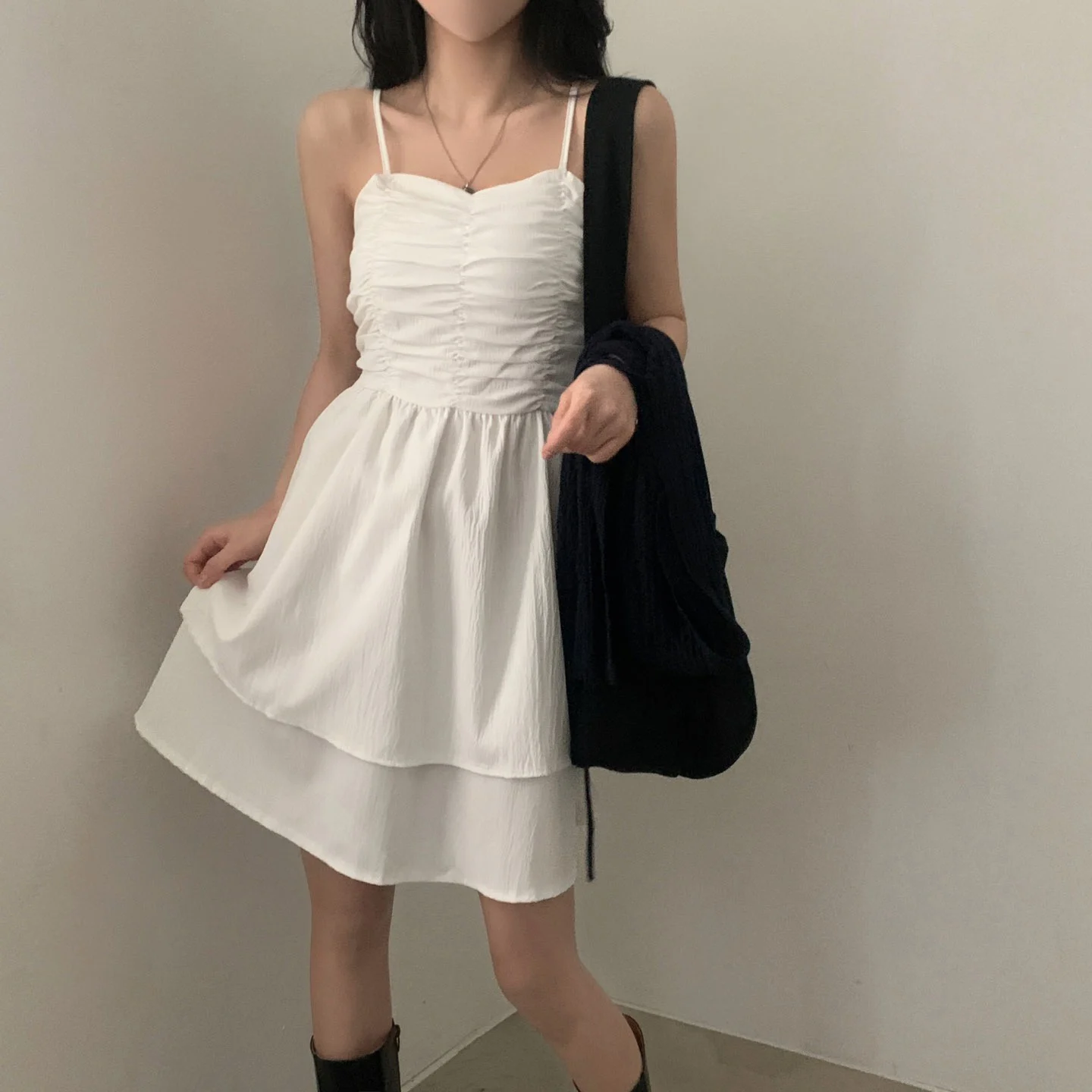 

Sexy mini dress for women, sleevy strap, backless fold, bodycon split, black one piece Party, elegant A-line dress, street wear, summer