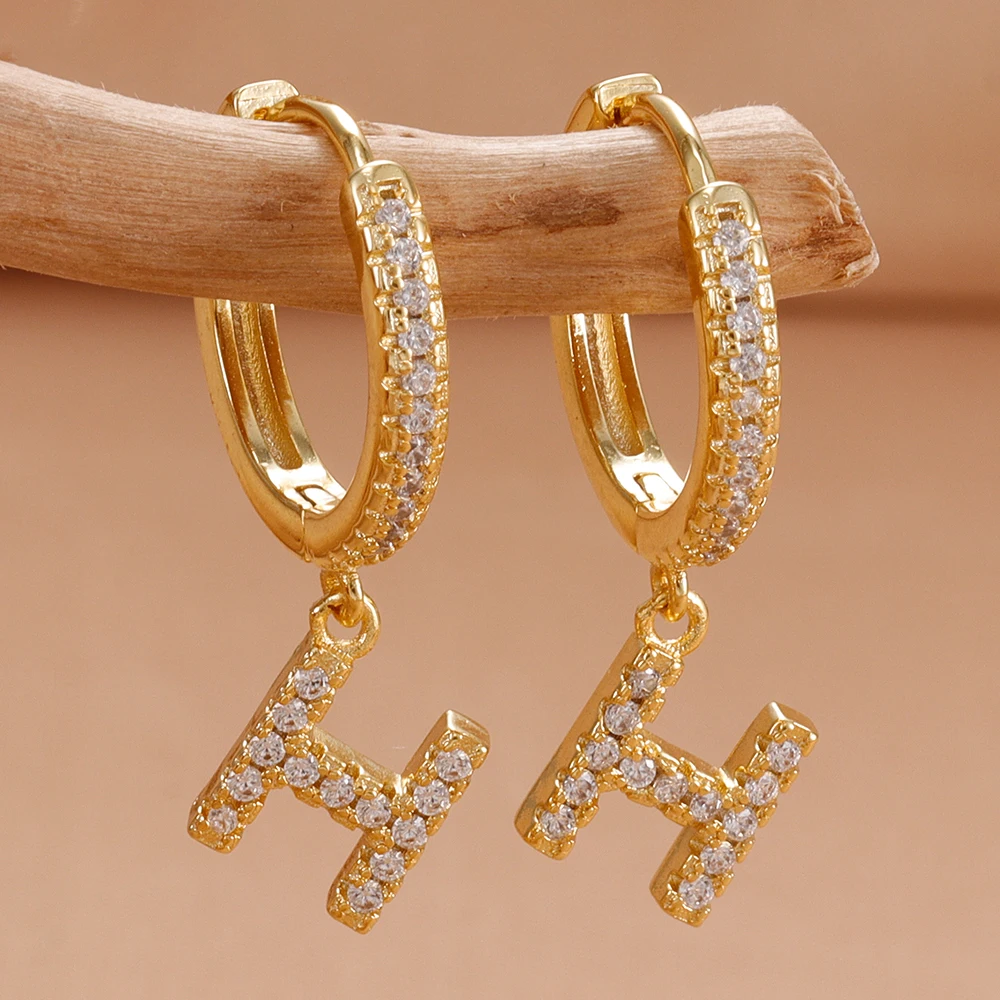 Nidin Hot Sale Initial A-Z Letters Mini Small Hoop Earrings Gold Color Zircon Jewelry Alphabet Fashion Christmas New Year Gift