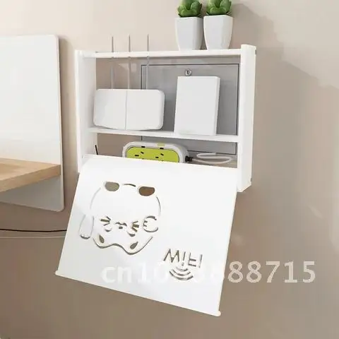 

Shelf Multifunction Box Storage Bracket Wall Hanging PVC Plug Board Bins Wireless Wifi Router Smile Cat Pattern #