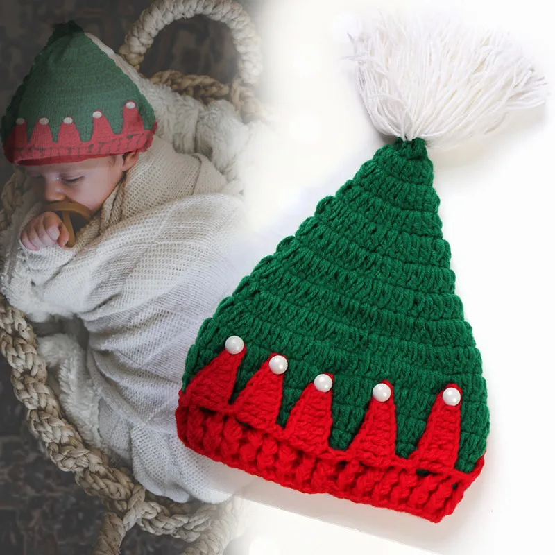 1Pc Baby Christmas Red Hats Newborn Hand-knitting Wool Girls Hat Photo Props Accessory Infant Cap