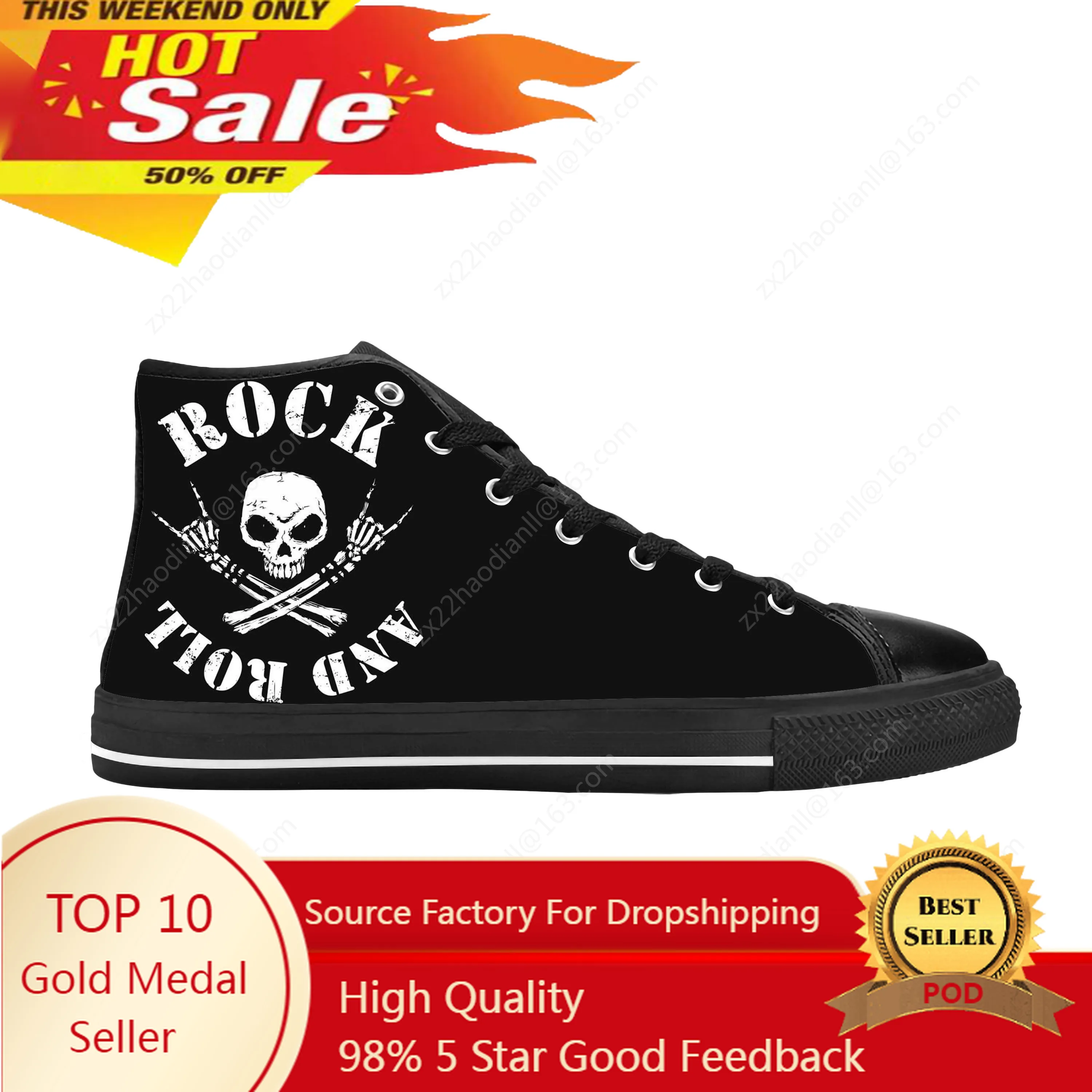 Hot Rock N And Roll Rock Band Music Singer Guitar Casual Cloth Shoes High Top Comfortable Breathable 3D Print Men Women Sneakers