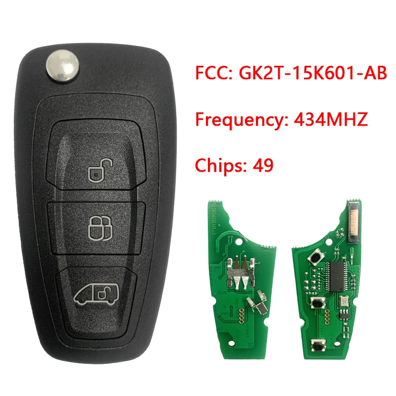 

CN018097 3 Button Folding Flip Remote Key Fob for Ford Transit Spare Auto Car Key 434MHz HITAG Pro Chip FCCID GK2T-15K601-AB