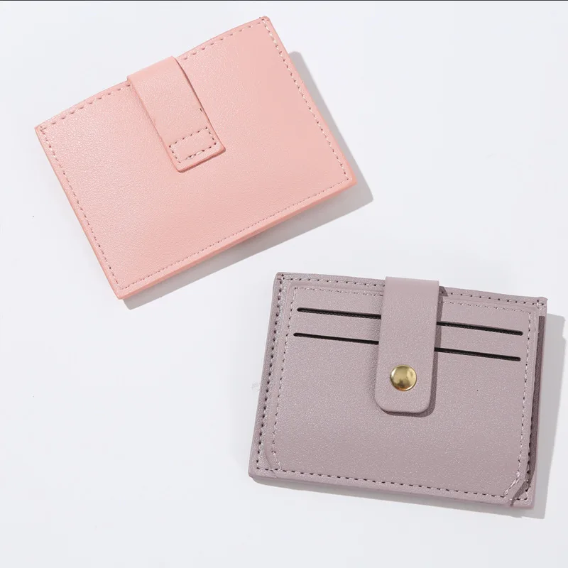 New Women's Minimalist Bag Card Bag PU Leather Fashion Classic Solid Color Drawstring Snap Wallet Female Ins