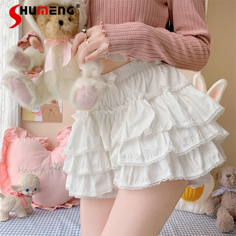 Lolita Girl's Short Pumpkin Pants Sweet Jk Pink Cotton Leggings 2024 Summer New Loose Cute Solid Color Bow Bloomers for Women