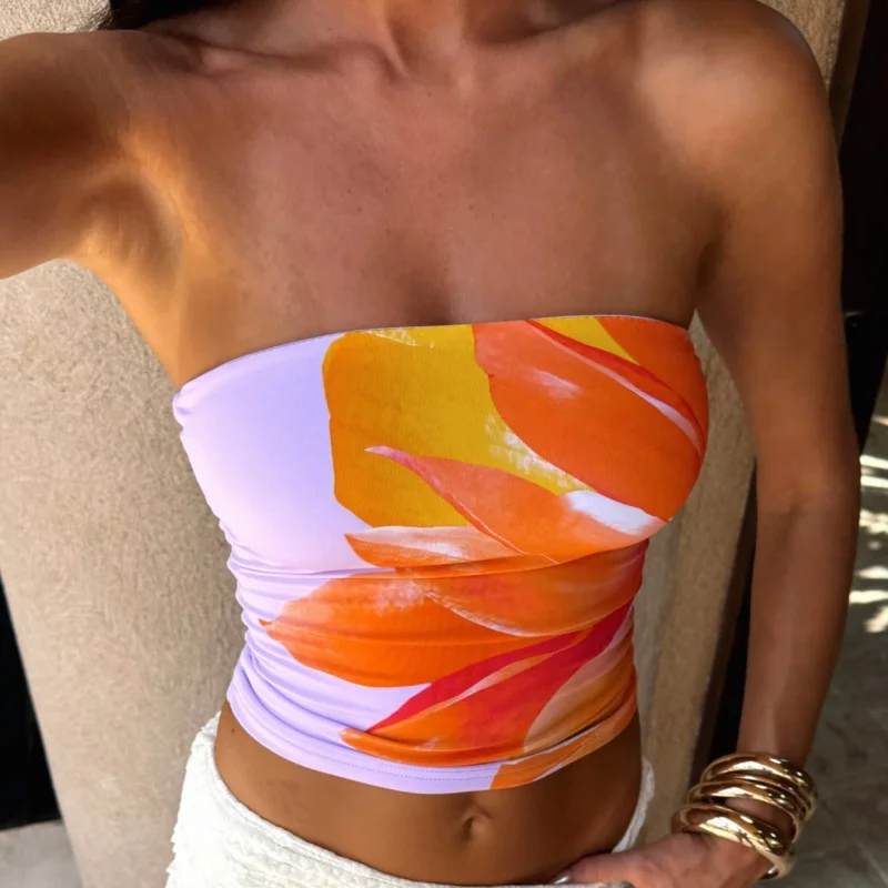 Zhaistar Women's Strapless Floral Tube Top - Backless Bandeau Crop Top For Summer - View #8