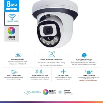 Telecamera di Sicurezza IP 8MP WiFi per Interni, Videosorveglianza Domestica, Telecamera Dome Wireless 4/5MP, Video Interno Wi-Fi XM ICSee Ca
