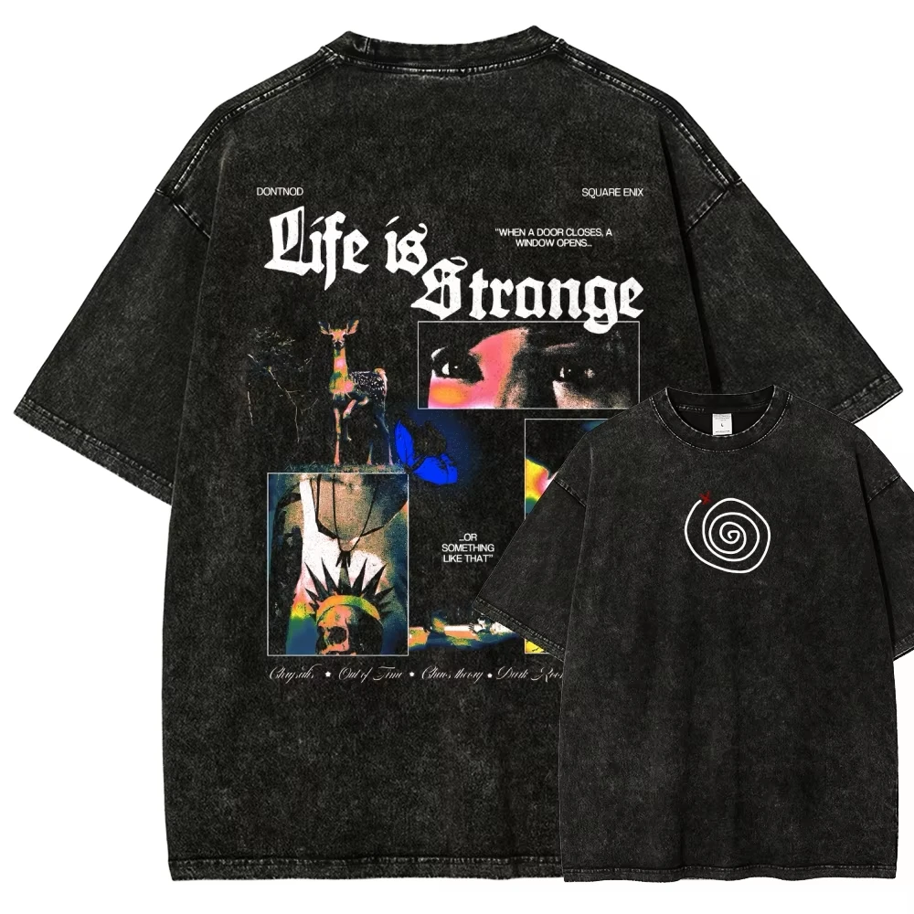 Life is Strange Washed New Model T-Shirt, übergroß, Unisex, Streetwear für Paare, trendige Persönlichkeitskleidung, Vintage, locker, klassisch