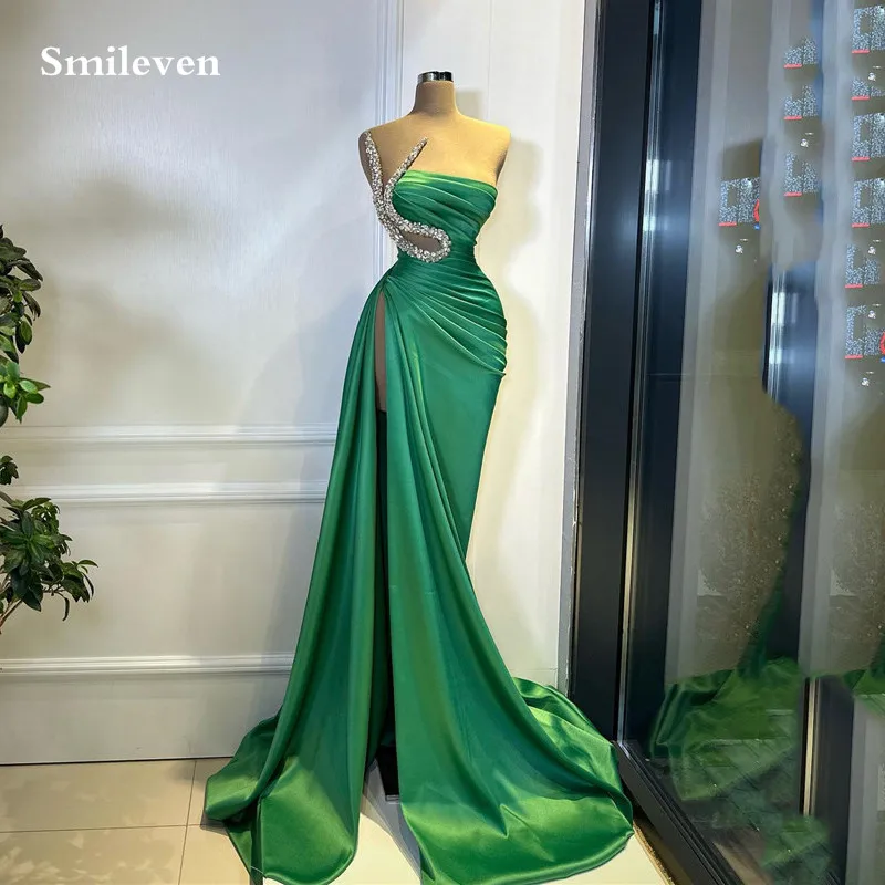 

Smileven Strapless Beading Mermaid Prom Dress Sexy Side Split Evening Gowns Saudi Arabia Side Split Wedding Party Dress 2023