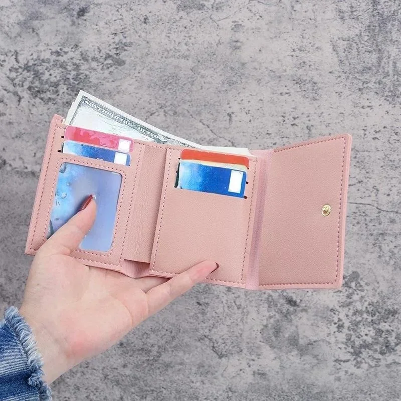 Korean Version Cute Cartoon Women's Short Wallet Card Bag Student Three Fold Wallet Fashion Female Zero Wallet Leather