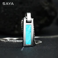 Necklace for Men Natural Turquoise Pendant High end Trendy Brand Tungsten Black Agate Fashion Versatile，Engraving 1