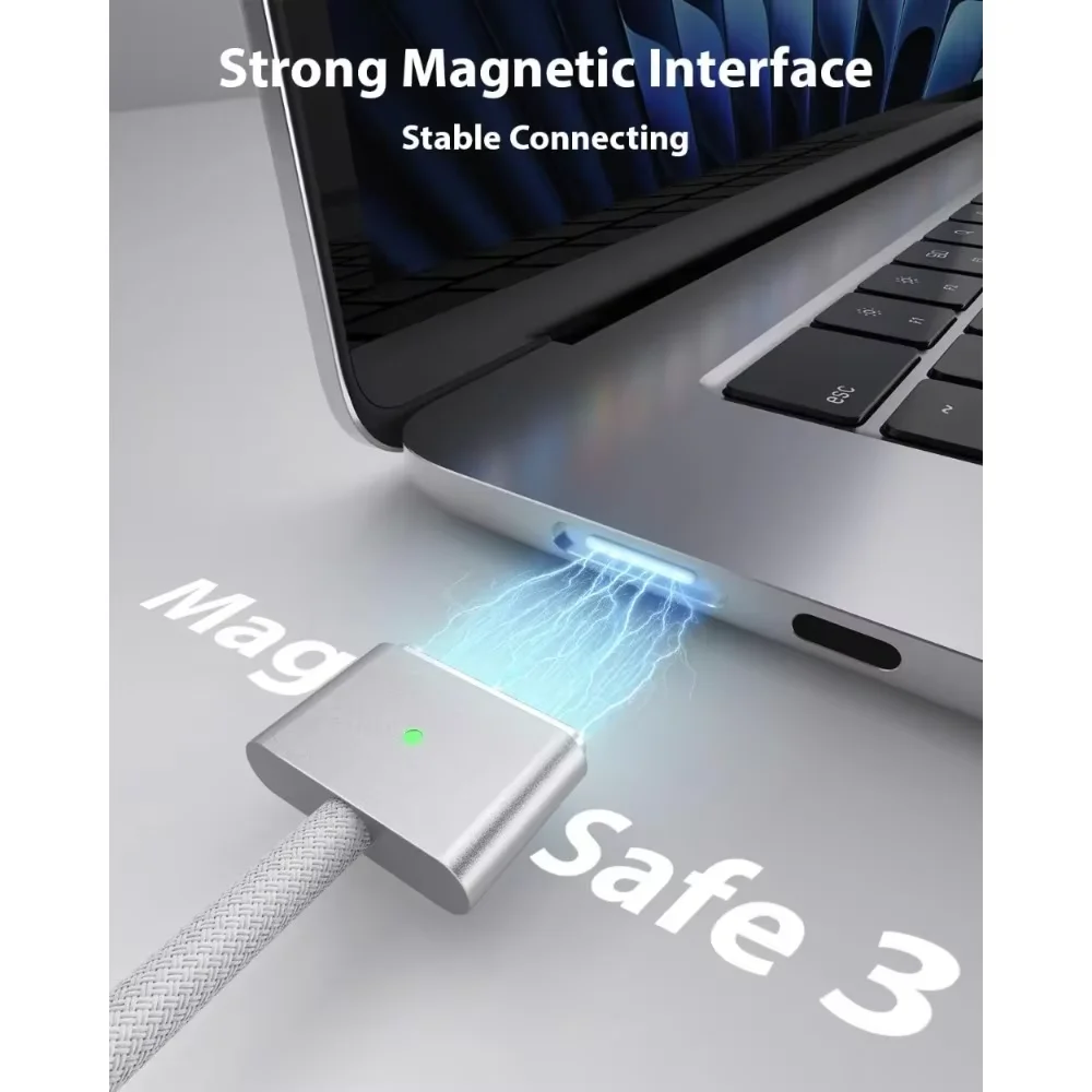 2025년형 새로운 멀티 컬러 140W PD USB-C to MagSafe 3 마그네틱 브레이디드 충전 케이블 | 맥북 에어/프로 A2485/A2442/A2681/A2780/A2용