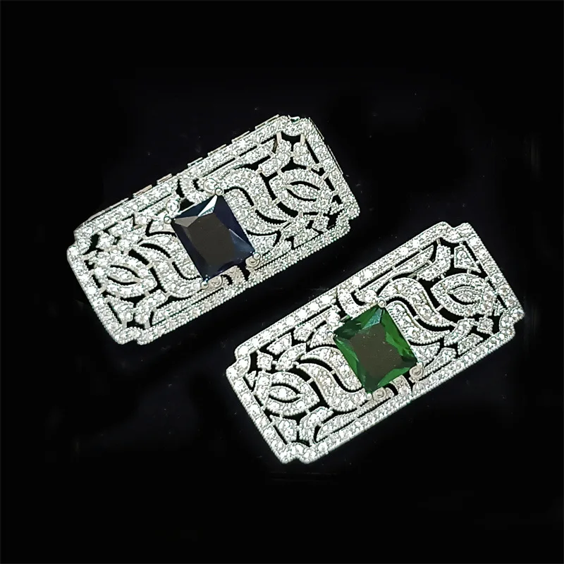 Retro Fashion Mini Rectangle Green Zircon Brooch Female Personality Temperament Geometric Bust Coat Versatile Accessories