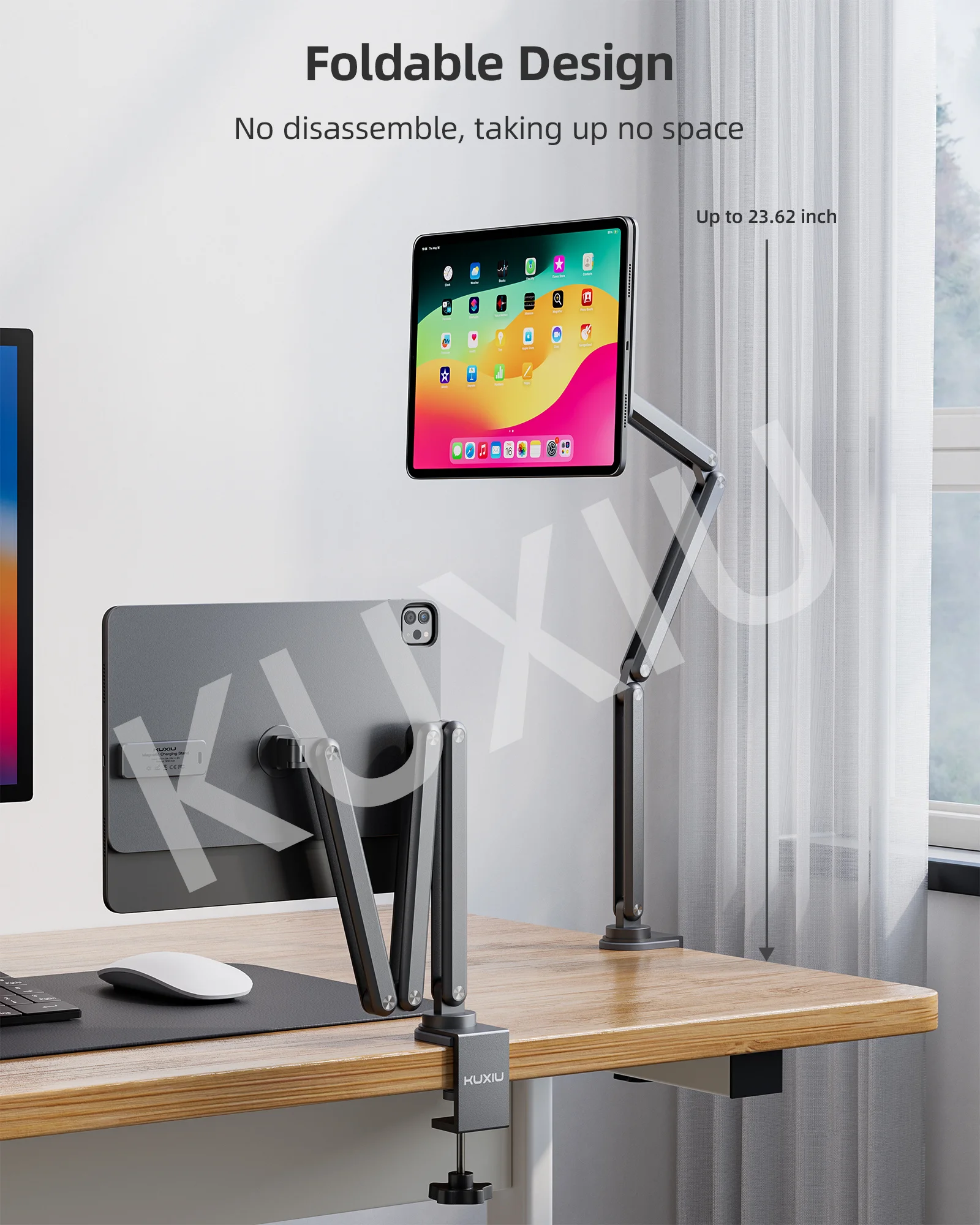 KUXIU Magnetic Charger Holder For iPad Air 11/13 M2（2024),iPad Pro 11 inch 2nd/3rd, 12.9inch 3rd/4th/5th,360 Adjustab Desk Stand 5